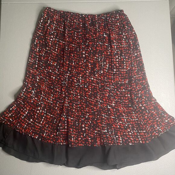 Vtg 80s Studio I Skirt Set Suit Size 10 Short Sleeves Ruffled A-Line Red Black - Picture 7 of 16